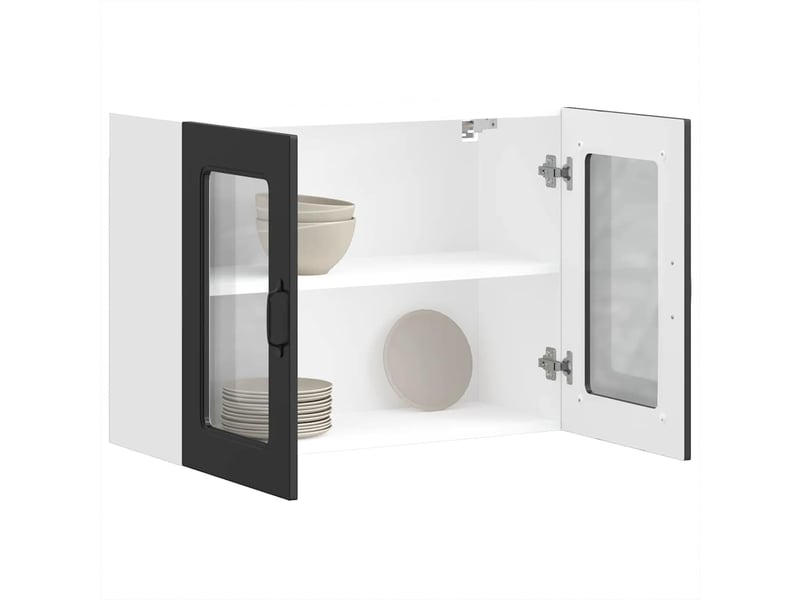 Meuble de rangement, armoire murale de cuisine avec porte en verre kalmar noir shl2464 - Conforama E