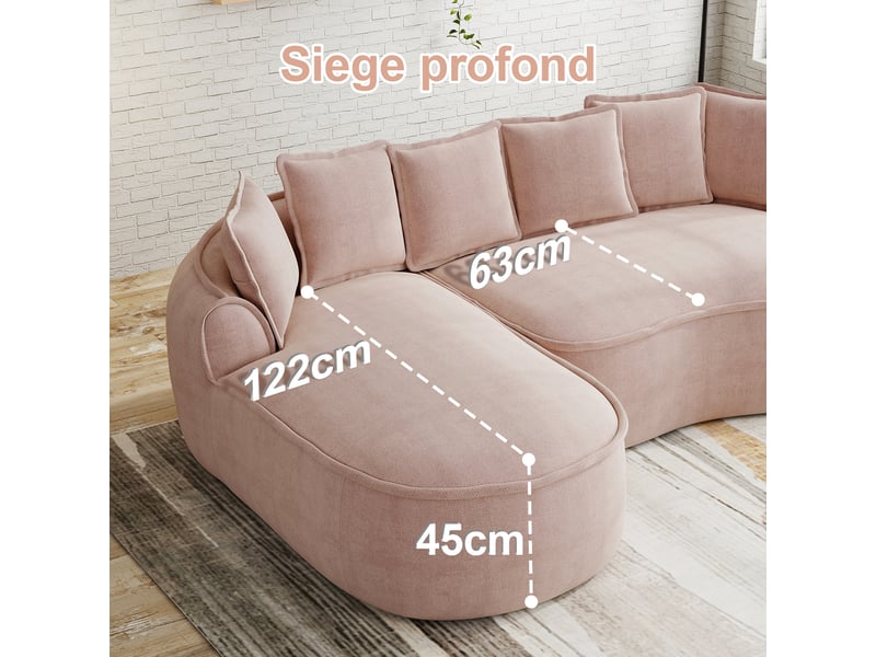  Canapé d'angle modulaire - tissu chenille - forme en l - siège extra profond - accoudoirs larges - méridienne  - Conforama R