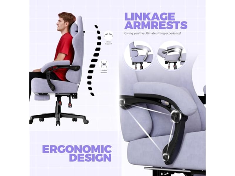  Gtplayer chaise de jeu inclinable à 160° avec repose-pieds 180kg - tissu lilas GT829-MKPP - Conforama E