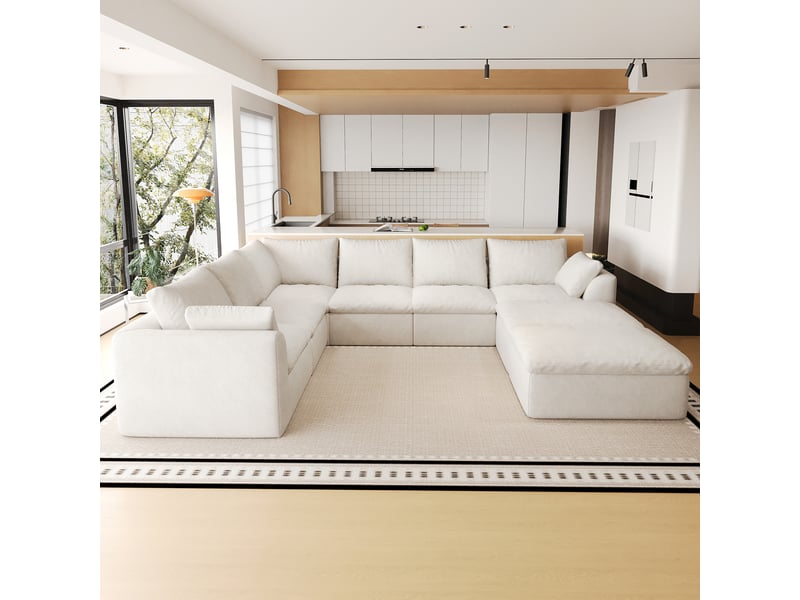  Canapé d'angle 8 places 310x245 cm - mousse haute élasticité - tissu - salon moderne - beige  - Conforama B