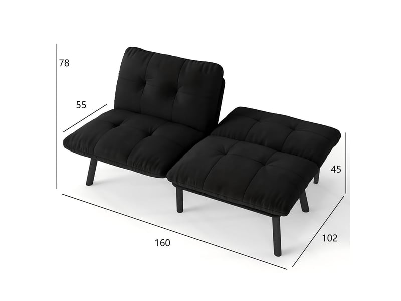  Canapé-lit pliant 2 places en velours noir avec fonction couchage  - Conforama C