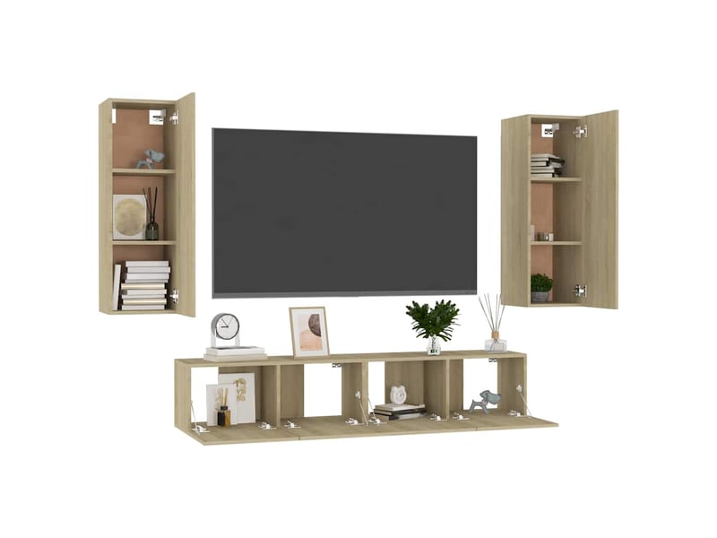  Ensemble de meubles tv 4 pcs chêne sonoma bois d'ingénierie shl16473  - Conforama C