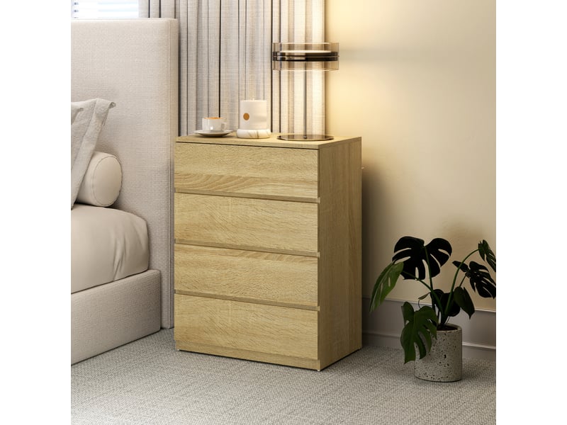  Commode en bois à 4 tiroirs avec glissières métalliques et poignées rainurées, 60 x 40 x 80 cm, couleur hêtre  - Conforama D
