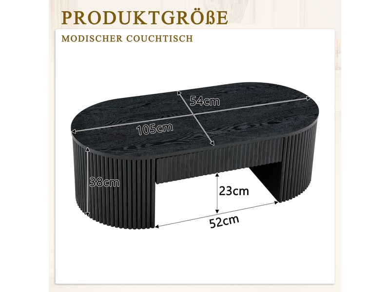  Table basse ovale de salon avec tiroir de rangement - lpospi - structure rainurée en mdf effet bois noir  - Conforama D