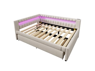 Lit gigogne 140x200 cm <strong>KORFEE</strong>  <strong></strong> coloris beige