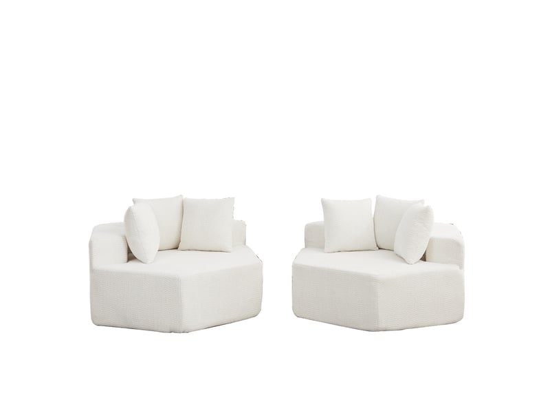  Fauteuil simple - 122x138x76cm -  modulables en chenille bouclée avec 6 coussins &amp; ressorts ensachés - blanc  - Conforama A