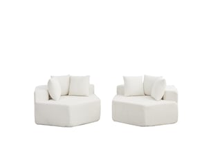 Fauteuil simple - 122x138x76cm - modulables en chenille bouclée avec 6 coussins & ressorts ensachés - blanc