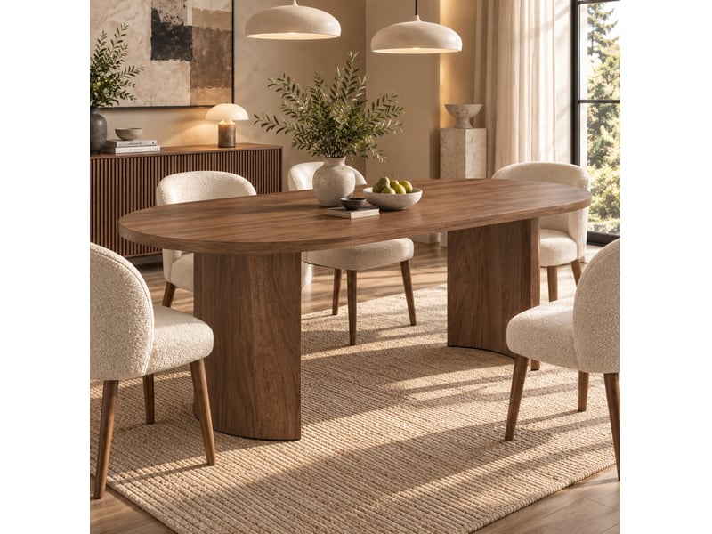  Table à manger 200x90 cm – noyer – plateau mdf 28 mm aux angles arrondis, pour 6 à 8 personnes – style moderne  - Conforama B