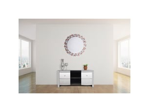 Miroir mural rond mosaïque argent et rosé