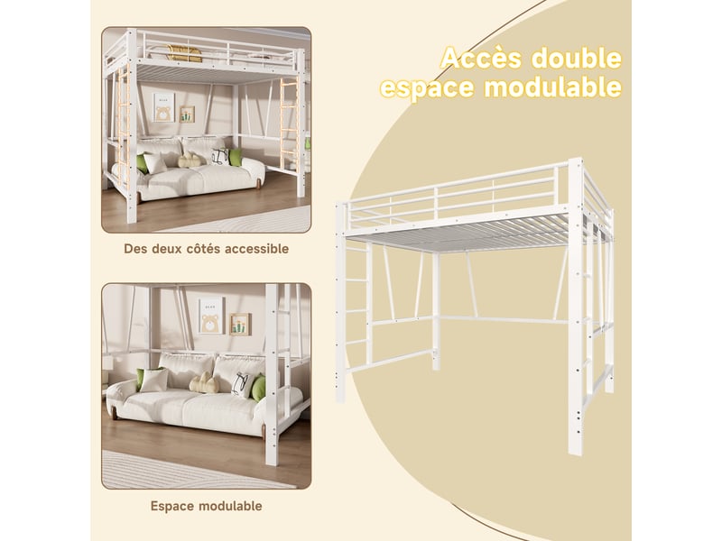  Lit mezzanine 140x200 cm - en métal - blanc CARDUME ESTIVAL - Conforama E