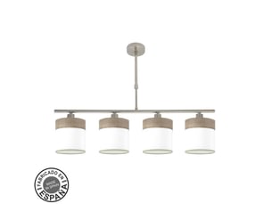 Lampe de plafond fabrilamp cloe nickelblanc-bois gris 4 x e14 hauteur réglable 44-61 cm 75x14 cm