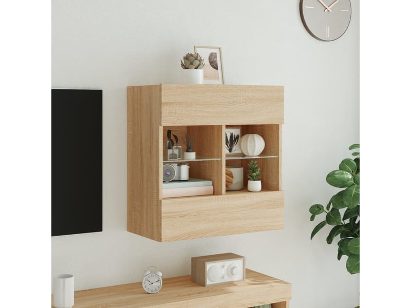  Meuble tv - banc tv - meuble de rangement mural avec lumières led chêne sonoma 58,5x30x60,5 cm  - Conforama D