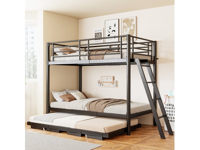  Lit superposé modenvie avec lit gigogne 90 x 200 cm métal noir  - Conforama D