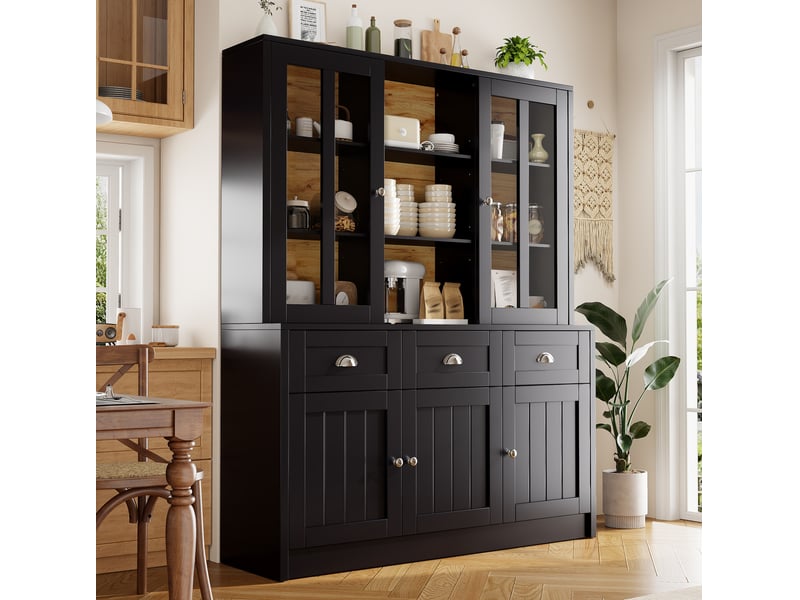  Vaisselier modenvie noir 140 x 38,5 x 175 cm en mdf et acrylique avec rangements  - Conforama E