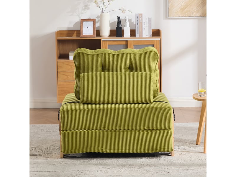  Fauteuil convertible 1 place en lit, velours côtelé olive  - Conforama D