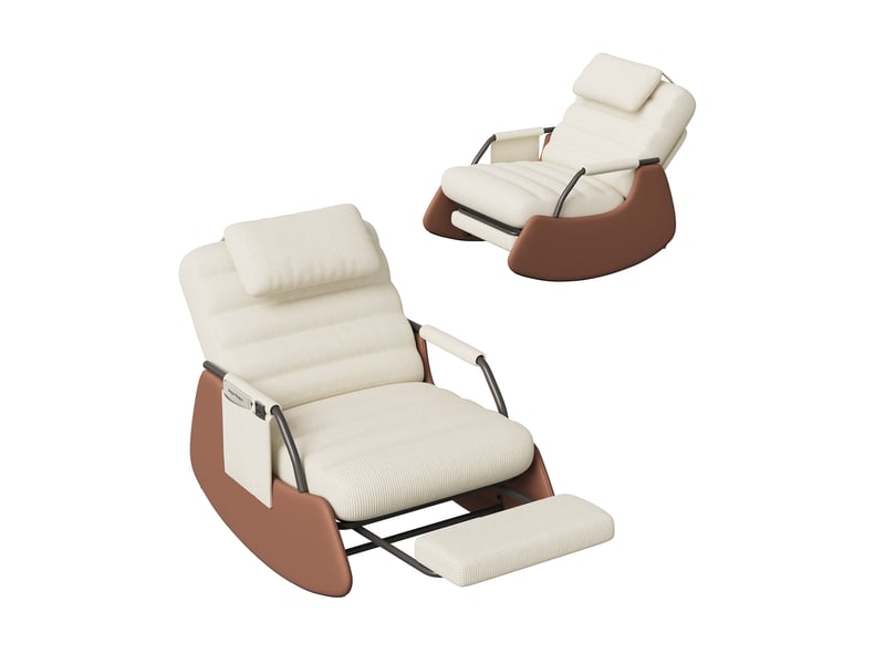 Fauteuil à bascule - 67 x 91,5 x 92 cm - beige - en tissu velours côtelé - chaise à bascule inclinable avec repose-pieds et appuie-tête - Conforama E