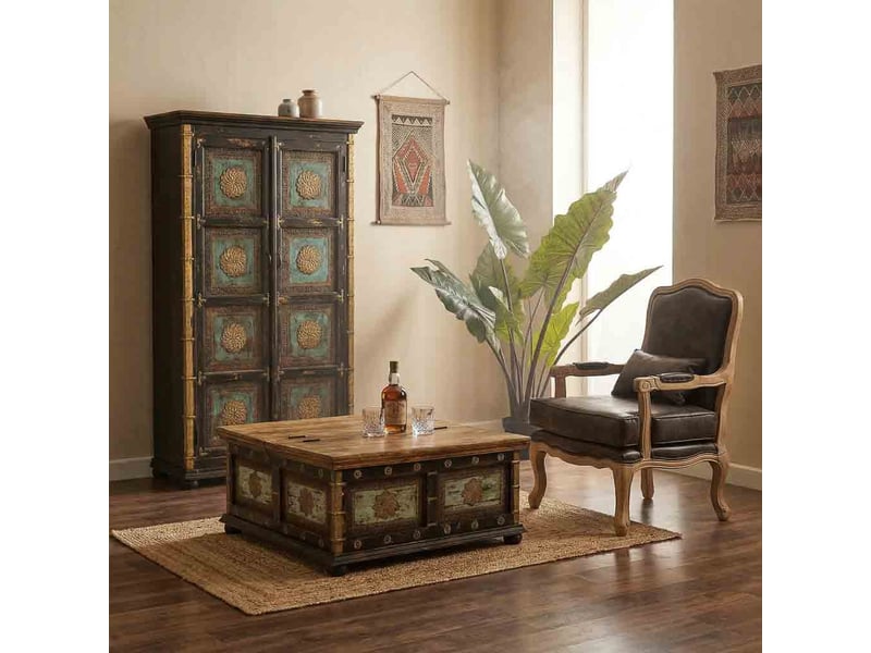  Armoire artisanale en bois noir 102x44x183h cm  - Conforama B