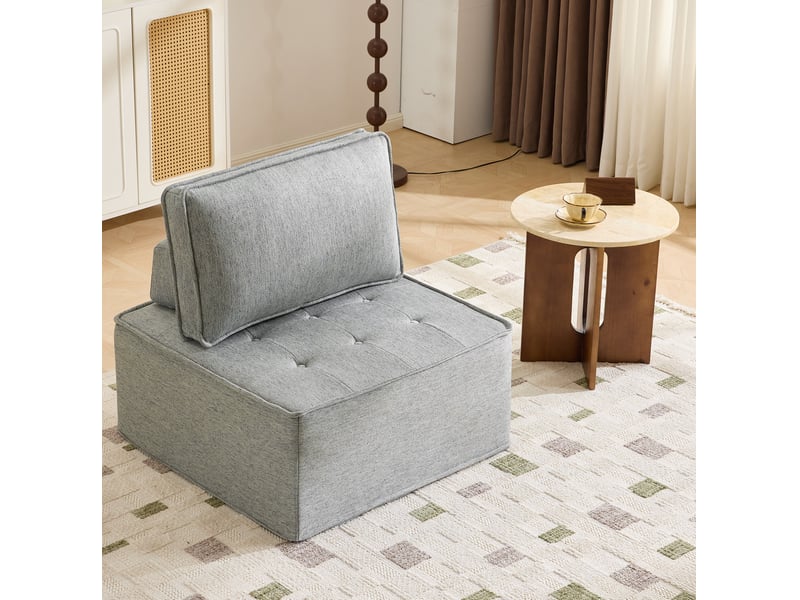 Module de canapé 1 place modulable gris clair en tissu 100 % lin - Conforama C