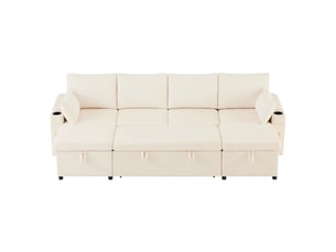 Canapé-lit u lora beige 4 places avec rangement, porte-gobelets, coussins et fonction couchage multifonctionnelle