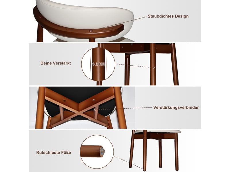  Chaise de salle à manger en bois massif noyer ergonomique dossier courbé pieds bois antidérapants lot de 2  - Conforama E