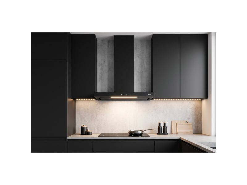  Hotte aspirante box noir beldeko 90 cm noire, commande gestuelle, 858 m³h, 4 vitesses, éclairage led, a+++  - Conforama D
