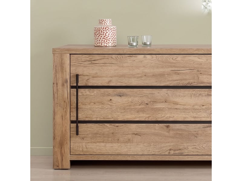 Buffet 2 portes coulissantes aspect chêne naturel et noir mat - carvik CARVIK - Conforama D