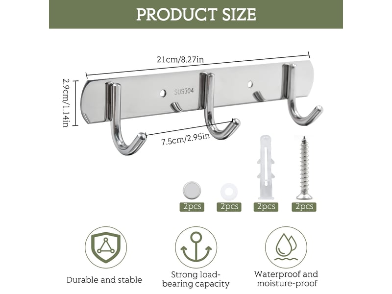  Barre de crochets inoxydable 3 antirouille – muraux pour vêtements, serviettes – idéal chambre, armoire, salle de bain, cuisine, gris  - Conforama D