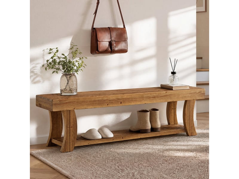  Banc d'entrée rustique en bois massif de 160 cm de long avec compartiment de rangement, banc à chaussures en bois pour entrée, chambre à coucher, couloir, salon, montage facile  - Conforama D
