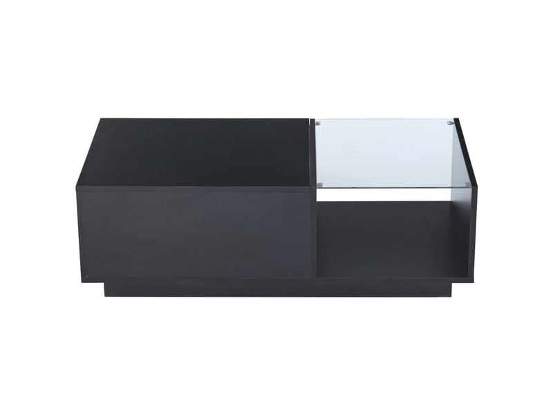  Table basse led relevable 100x50x33 cm noire panneau de particules finition brillante rangement dissimulé et étagère ouverte avec télécommande et application evarich - Conforama A