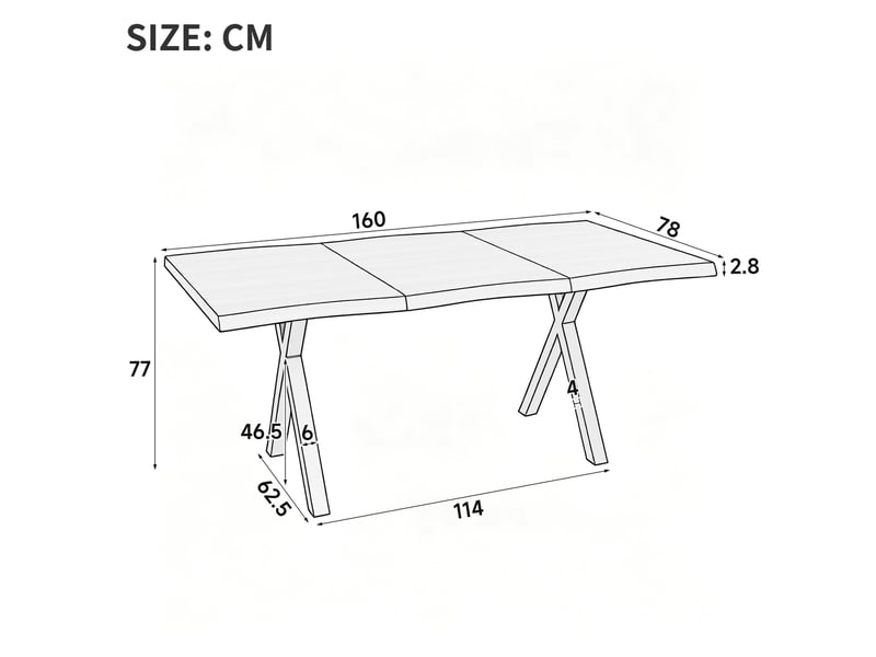  Table de salle à manger 160 x 78 cm, 4 à 6 places, plateau mdf bois foncé et pieds x en fer, style industriel  - Conforama C