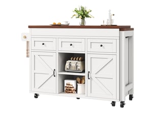Îlot central cuisine blanc extensible 131-210 cm table haute cuisine pivotante 360° avec tiroirs mdf