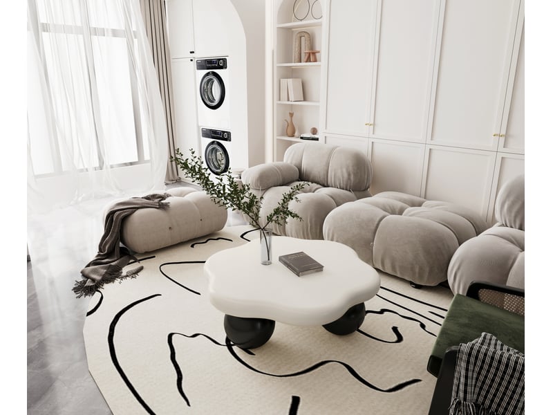  Table basse nuage design 80 cm blanc et noir mdf laqué coins arrondis pour petit salon evarich - Conforama E