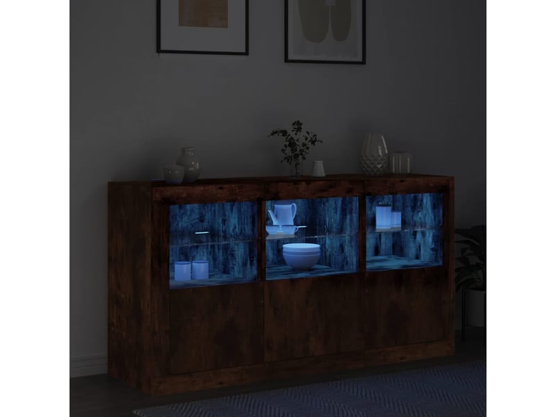  Buffet - bahut - meuble de rangement avec lumières led chêne fumé 123x37x67 cm  - Conforama D