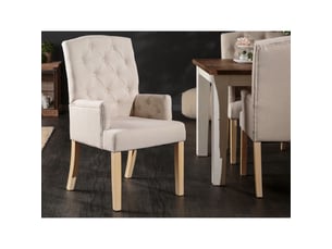 Lot de 2 fauteuils de table regina beige capitonnés – accoudoirs rembourrés et pieds en bois massif clair