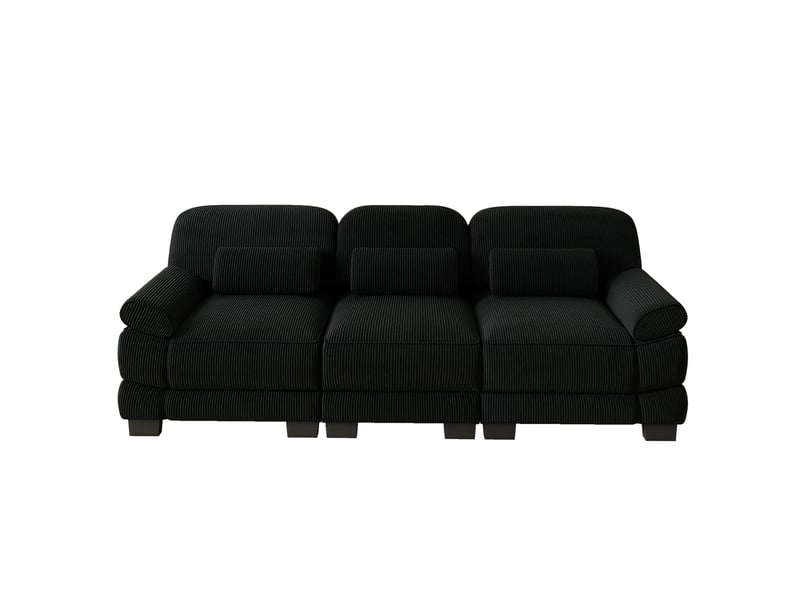  Canapé modulable 3 places en velours côtelé noir, assise profonde, coussin lombaire inclus, 265×88,5×94 cm  - Conforama A