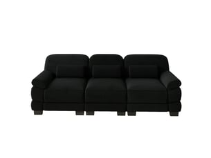 Canapé modulable 3 places en velours côtelé noir, assise profonde, coussin lombaire inclus, 265×88,5×94 cm