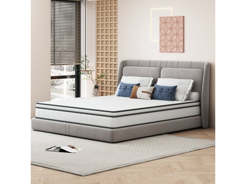 Matelas à ressorts ensachés 90x200x25 cm - blanc et bordure grise - confort ergonomique 7 zones - fermeté h2 - Conforama D