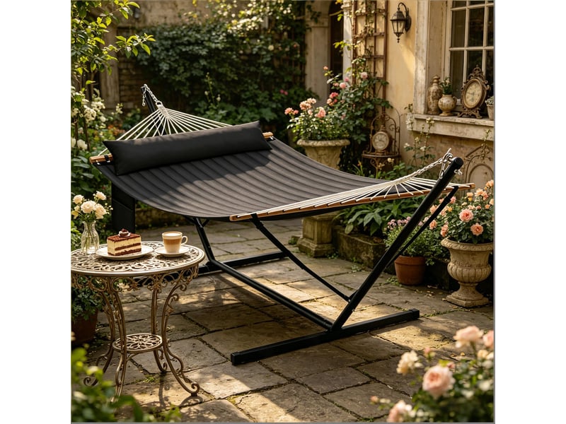  Hamac double,200x140 cm,avec support en métal anthracite charge 250 kg  - Conforama B