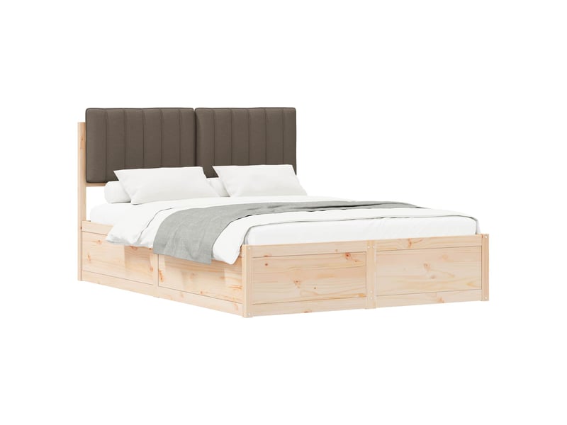 Lit double- lit adulte - cadre de lit avec tête de lit rembourrée taupe 135 x 190 cm - Conforama A