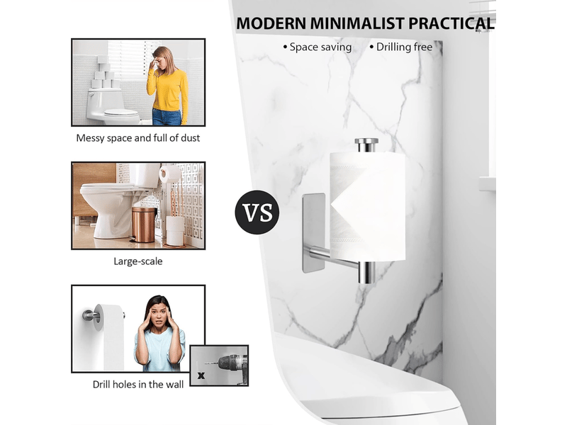 Porte-papier toilette en acier inoxydable, sans perçage, adapté à la salle de bain et à la cuisine, carré brossé - Conforama C