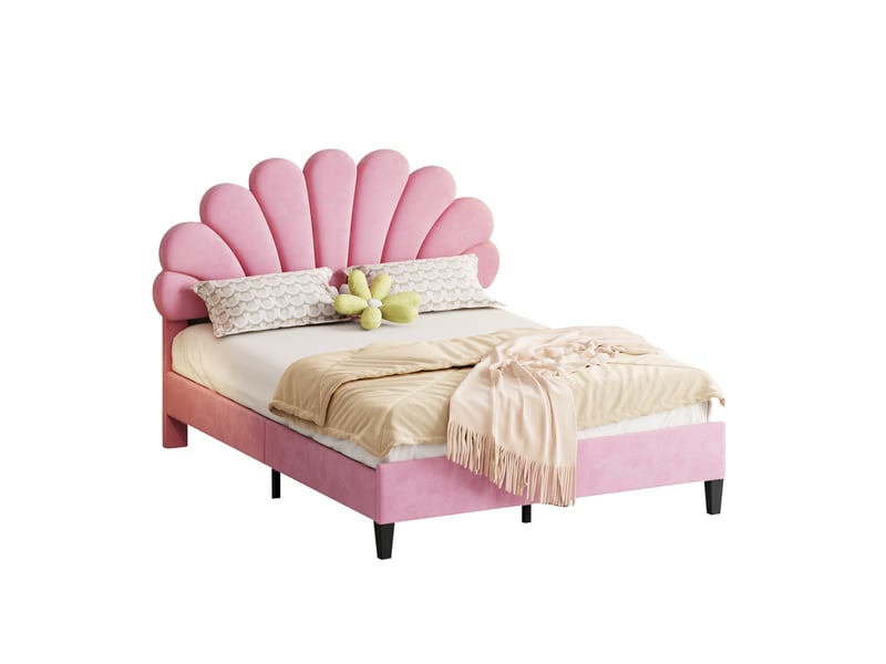 Lit double 140x200 avec tête de lit fleur et sommier à lattes evryae - Conforama A