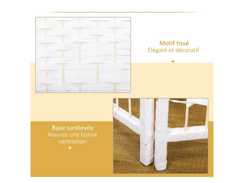 Paravent intérieur en bois séparateur de pièce cloison pliable 3 panneaux blanc 120 x 170 cm  - Conforama R