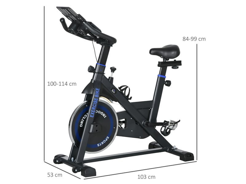 Vélo d'appartement avec résistance réglable, volant d'inertie de 8 kg, écran lcd, guidon et selle réglables, bleu - Conforama E