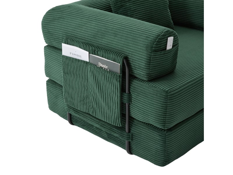  Canapé d'angle convertible modulable en velours côtelé vert émeraude avec pouf et 3 coussins  - Conforama R
