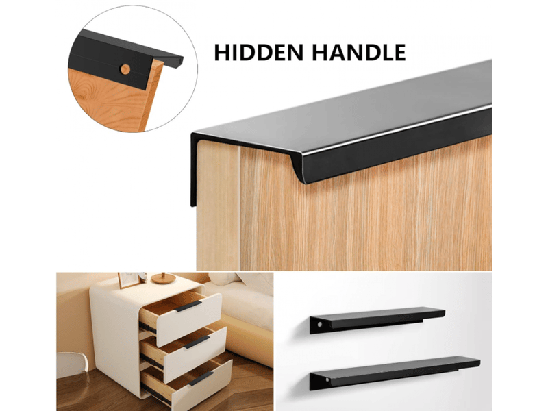  10 poignées invisibles pour meubles, noires, pour bureaux, tiroirs et armoires (150 mm de long)  - Conforama E
