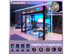 Lit mezzanine 140x200 cm <strong>ZOVIRA</strong>  <strong></strong> coloris noir