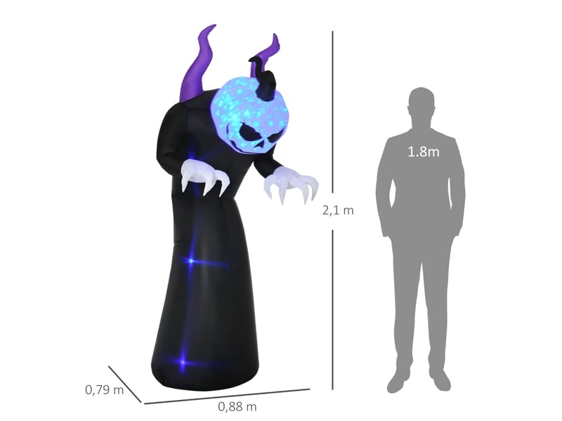  Décoration gonflable d'halloween fantôme à tête de citrouille avec éclairage led en polyester noir 88 × 79 × 210 cm  - Conforama D