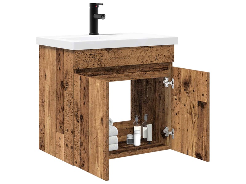 Meuble de rangement salle de bain avec robinet bois ancien shl2474 - Conforama C