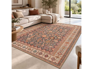 The white stone tapis oriental motif sarouk 95x150 cm | tapis style persan avec effet vintage vieilli | poils ras 100% polyester, impression numérique, lavable à 30°c