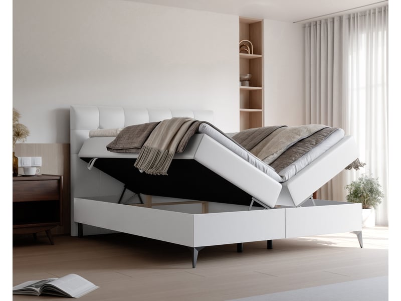 Lit coffre bailey - 140x200 cm - avec matelas et surmatelas - éco-cuir - blanc BAILEY - Conforama C
